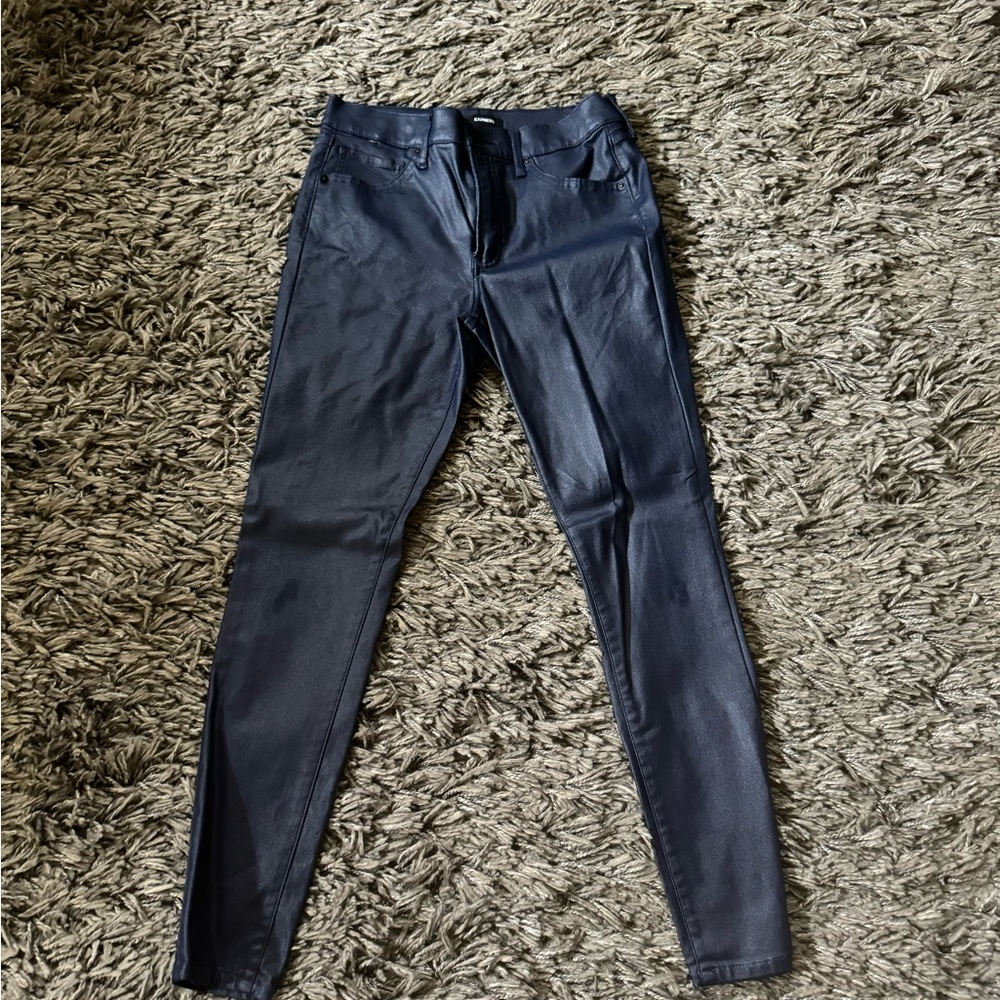Express faux leather navy skinny’s